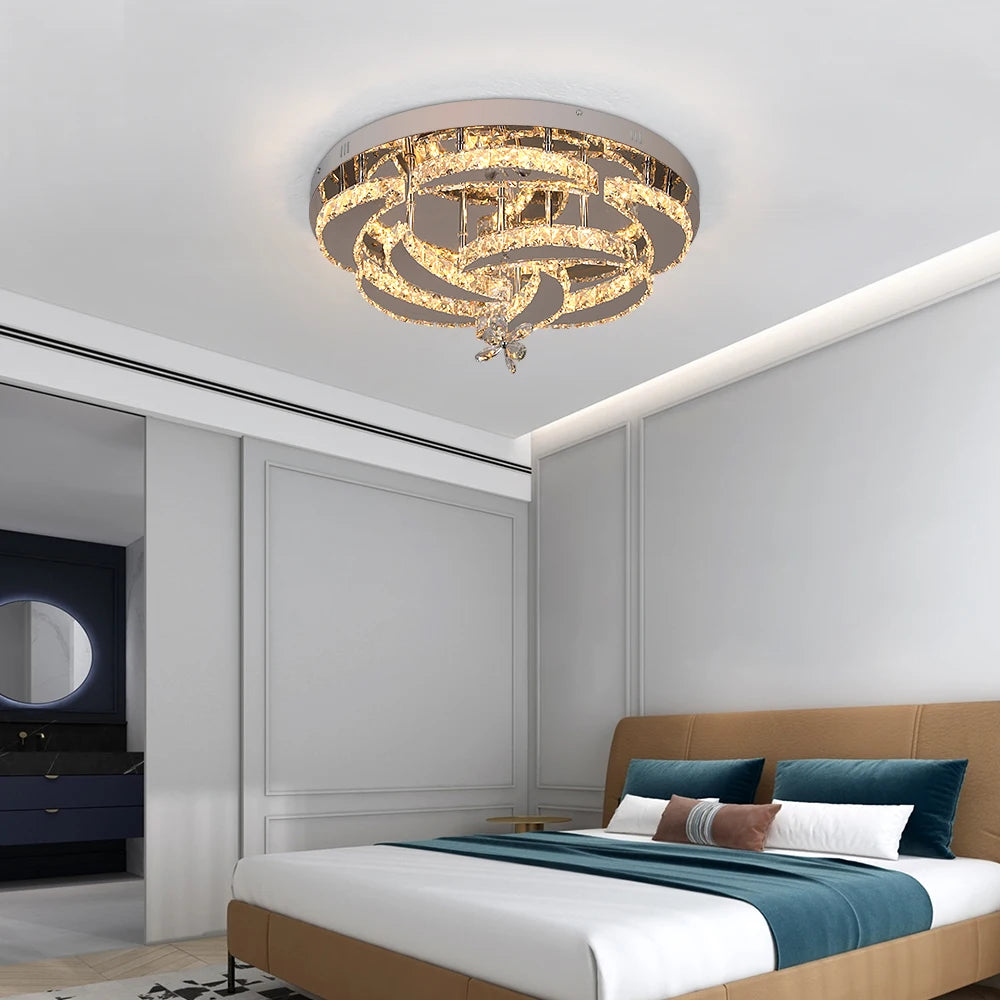 Modern Crystal Chandelier Ceiling Lamp LED Dimmable Pendant Light
