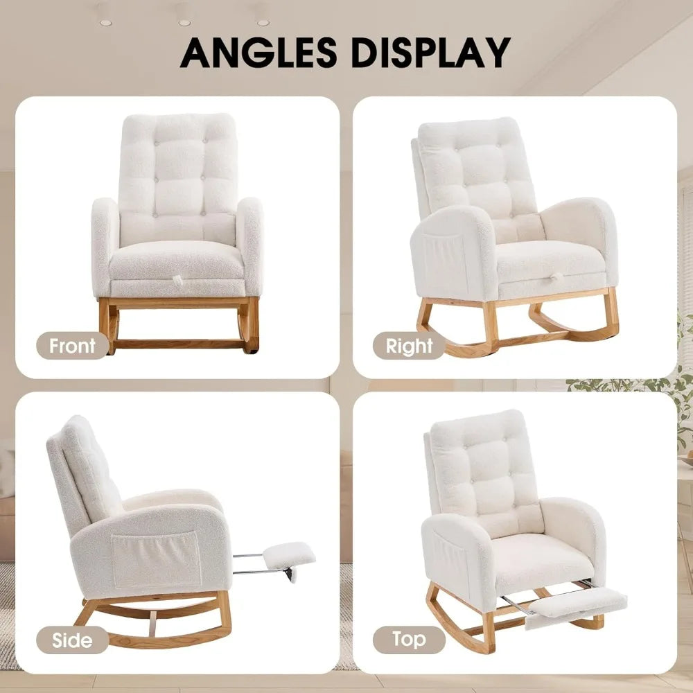 Nursery Rocking Chair Teddy Upholstered Glider Chair with Footrest