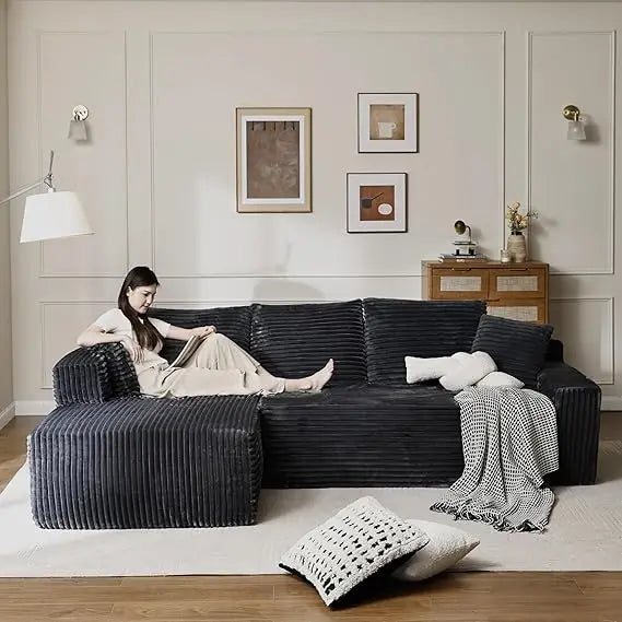 Modular Sectional Sofa Plush Corduroy U Shaped Couch Living Room