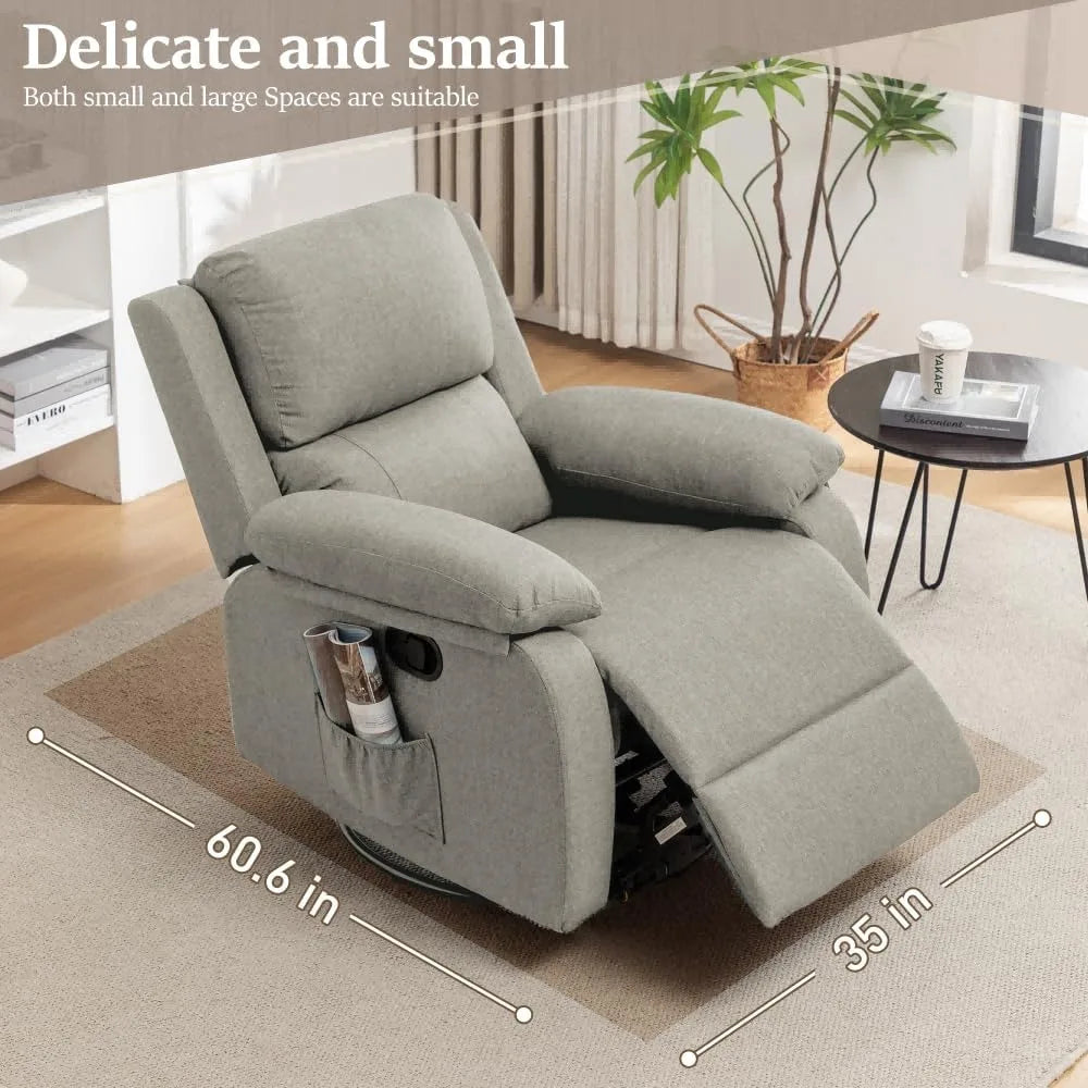 360 Swivel Rocker Recliner Chair for Small Spaces Upholstered Glider