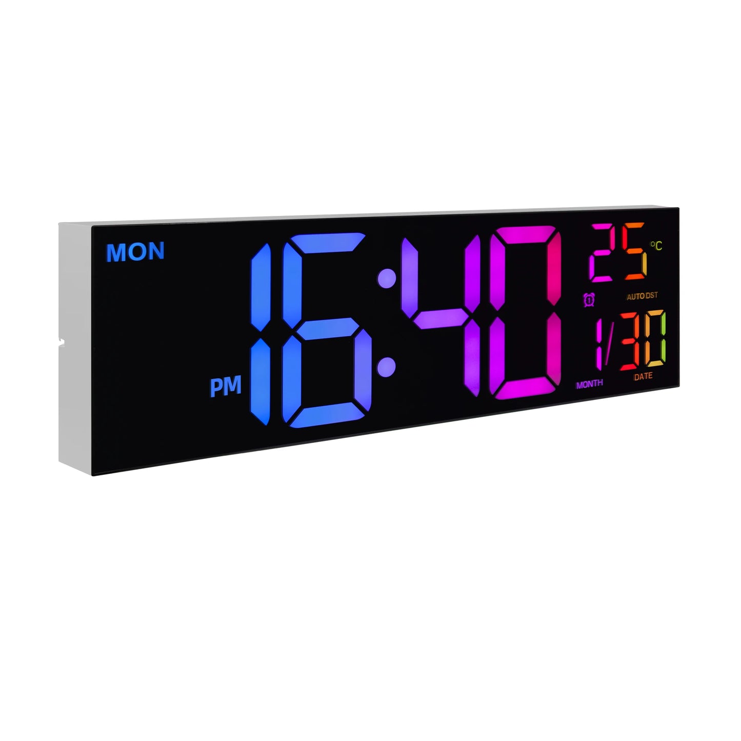 Large Digital Wall Clock LED Display Remote Alarm Temperature RGB