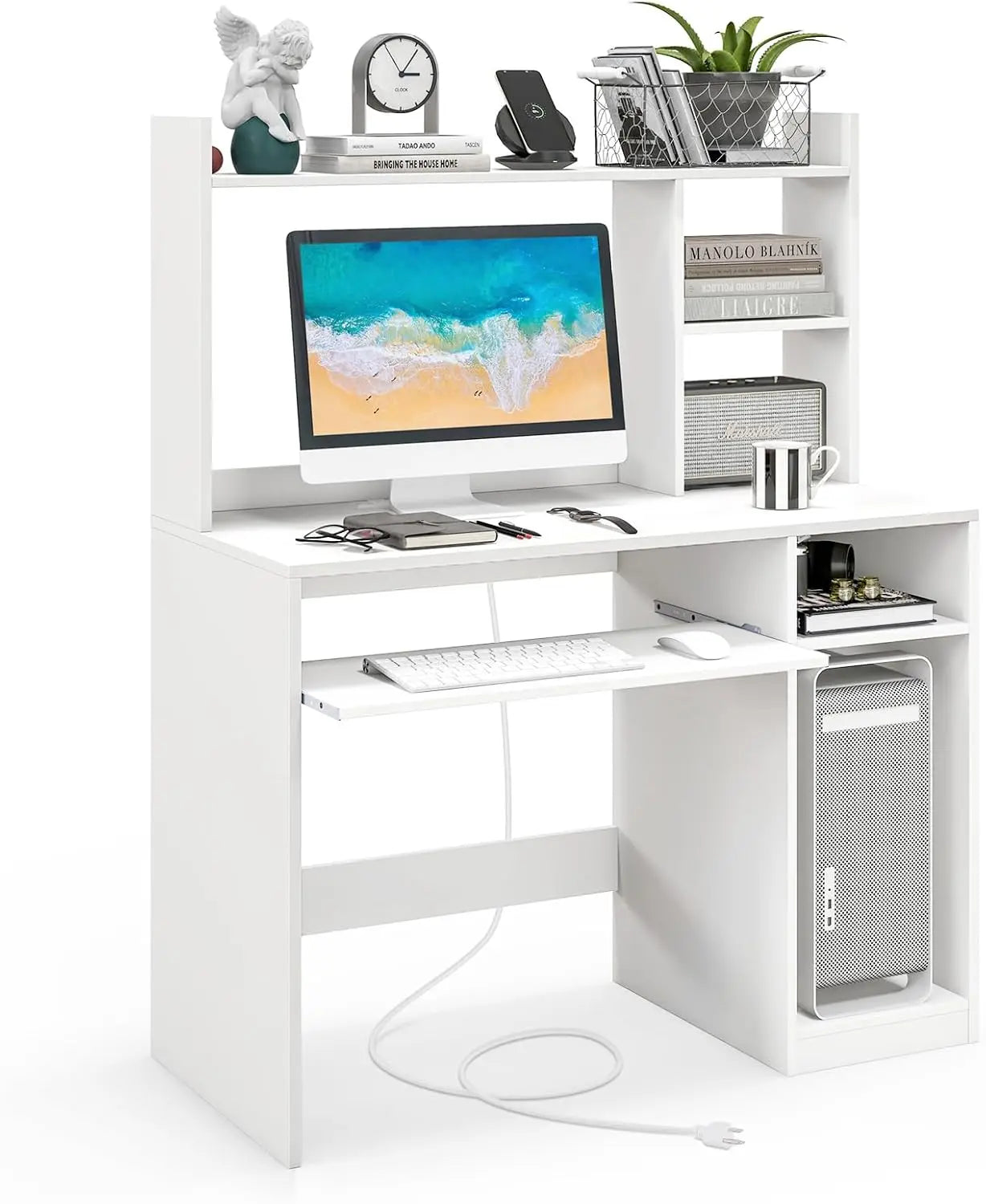 Computer Desk with Hutch 43.5 Inch Home Office Desk with Charging Station