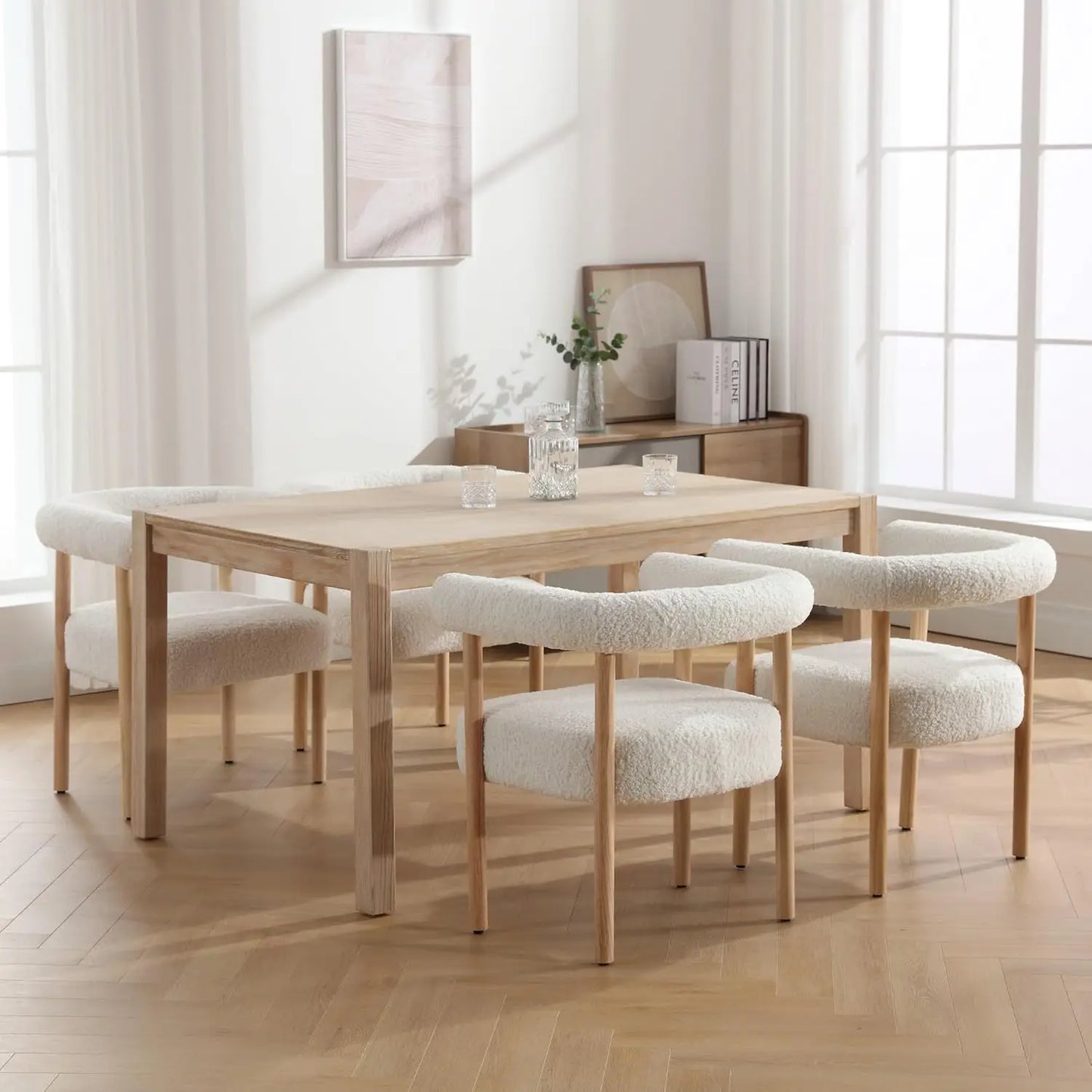 Mid-Century Modern Dining Chairs Set of 4 Upholstered Armrest Chairs