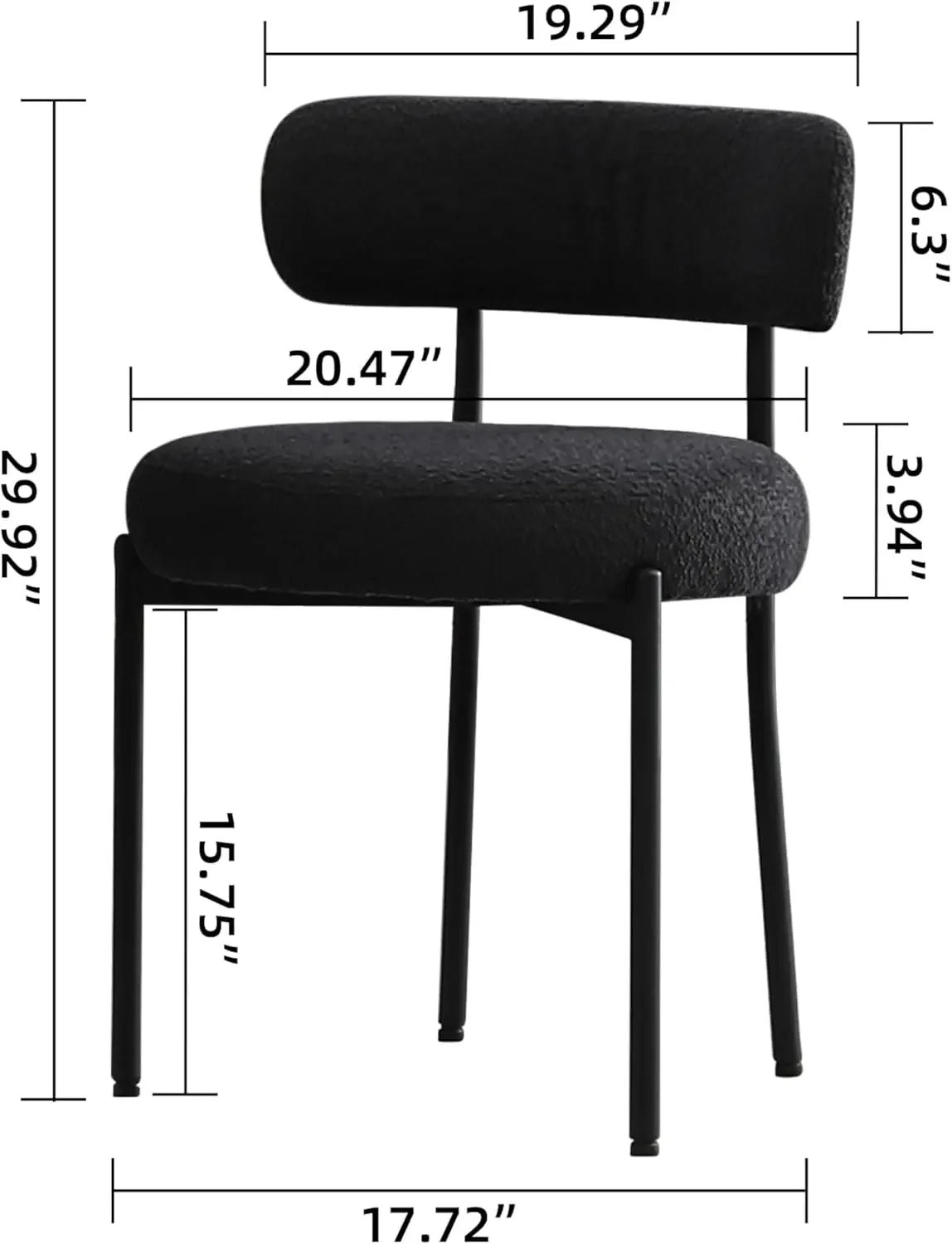 Black Boucle Dining Chairs Set of 4 Upholstered Kitchen Dining Room Chairs