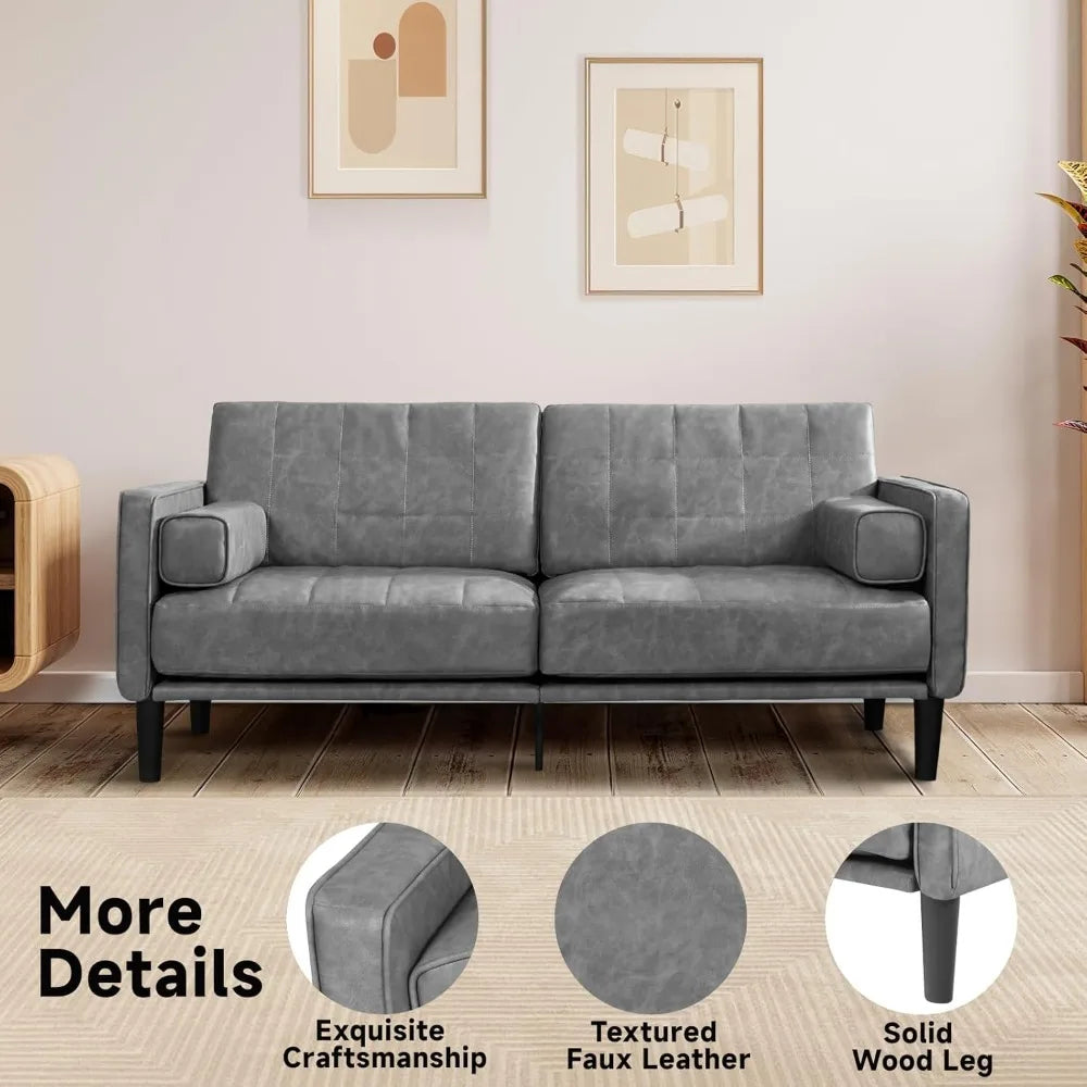 70 Inch Mid Century Modern Loveseat Couch Faux Leather Upholstered