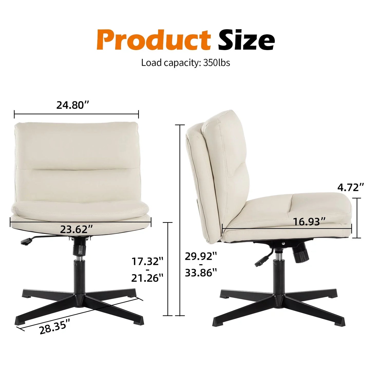 Ljustra PU Leather Armless Desk Chair Wide Padded Ergonomic Rocking Chair