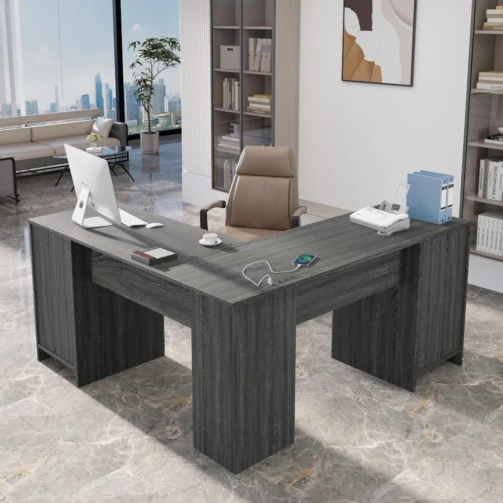 L Shaped Desk with File Cabinet Corner Computer Desk Home Office Table