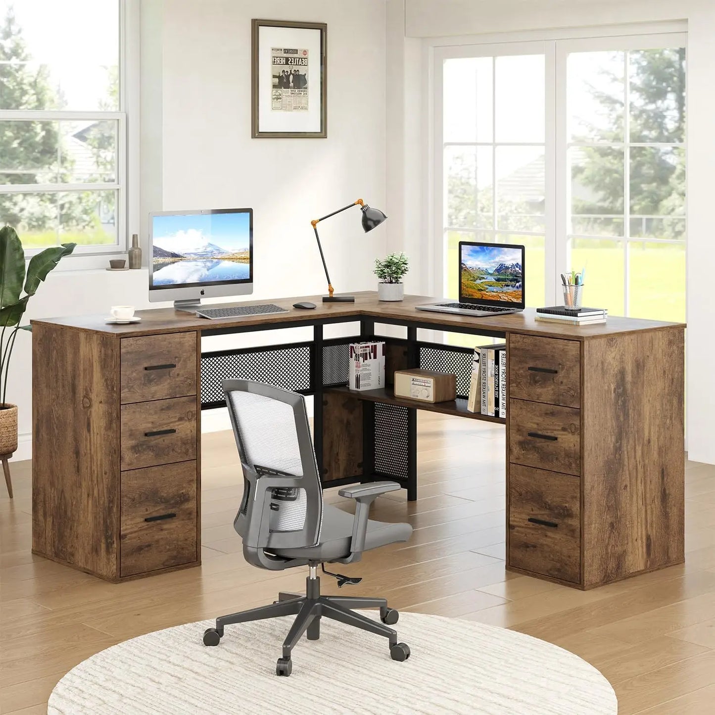 L Shaped Desk Reversible Corner Computer Desk with Storage Drawers