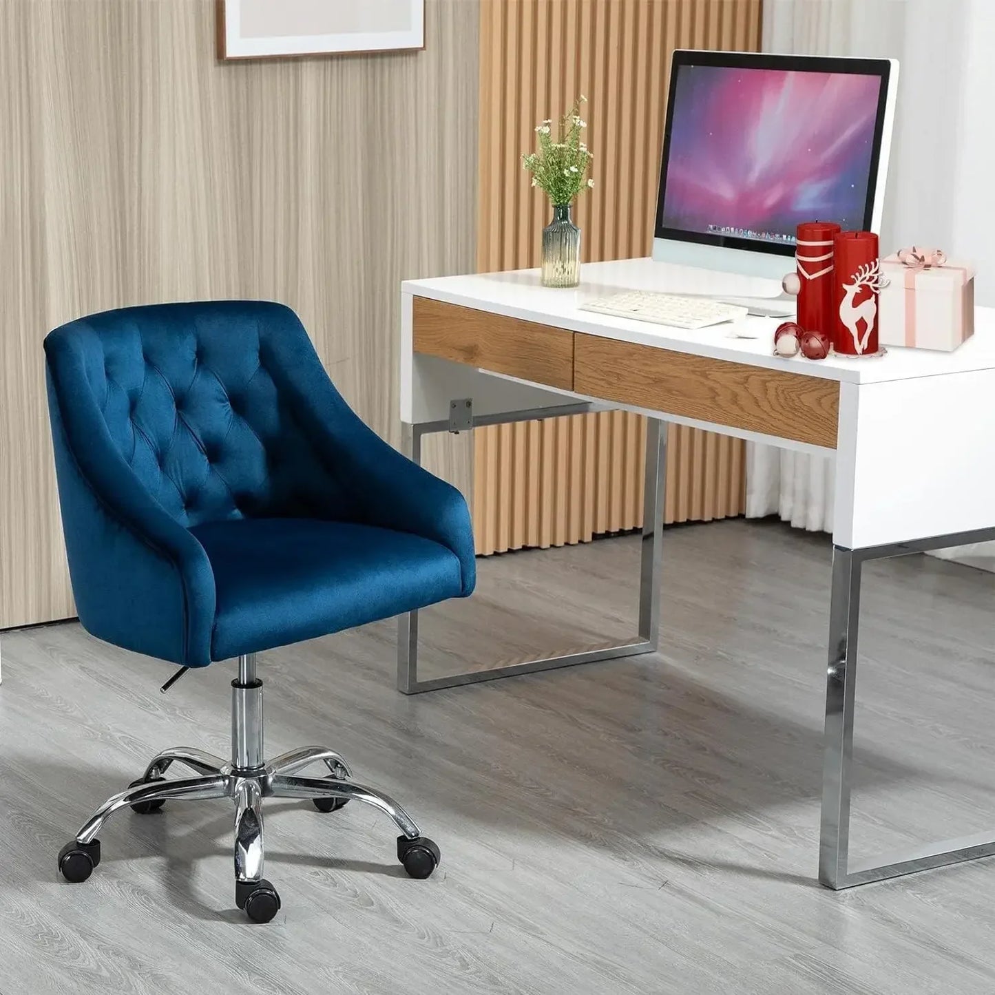 Modern Adjustable Pink Velvet Desk Chair for Home Office and Bedroom