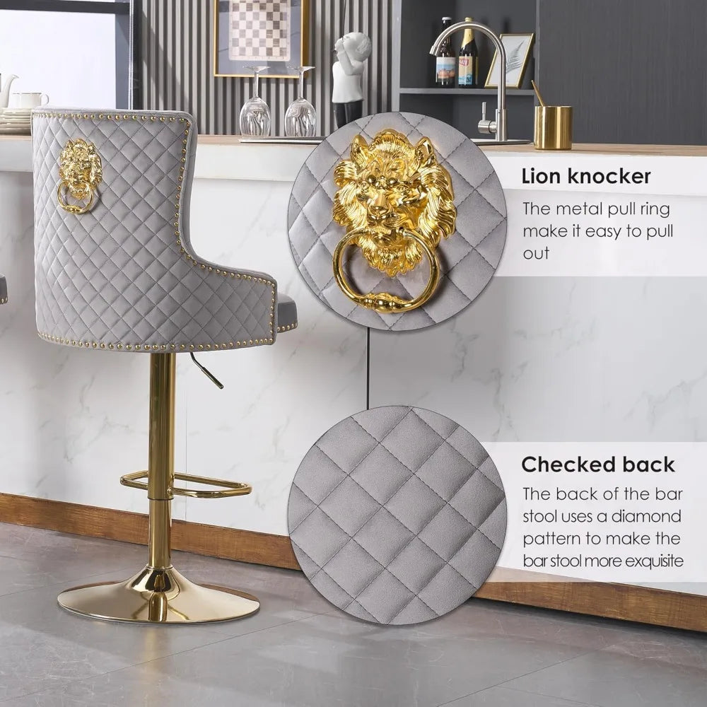 Velvet Gold Barstools Set of 2 Adjustable Swivel Modern High Back