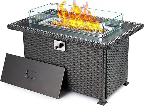 Propane Fire Pit Table 44 Inch 50000 BTU Auto Ignition Rectangular Outdoor