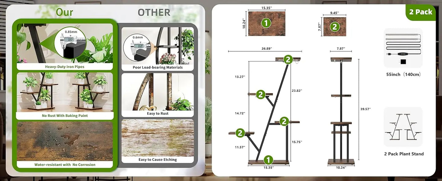 Plant Stand with Grow Light Indoor 5 Tier Corner Shelf for Multiple Plants