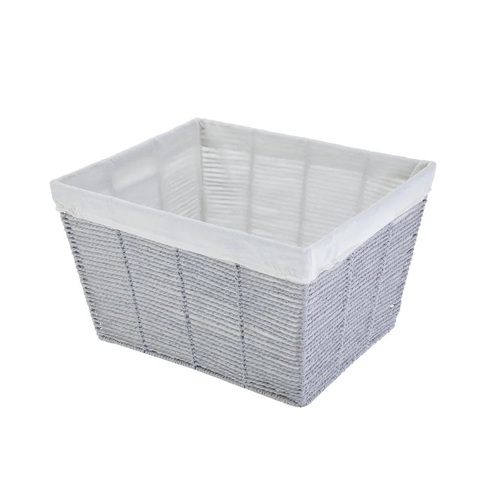 Medium Grey Twisted Paper Rope Decorative Storage Basket with Handles