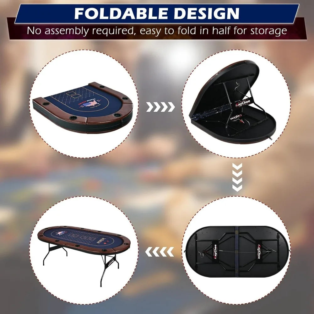 84 Inch Foldable Poker Table for 10 Players with Cup Holders and Felt