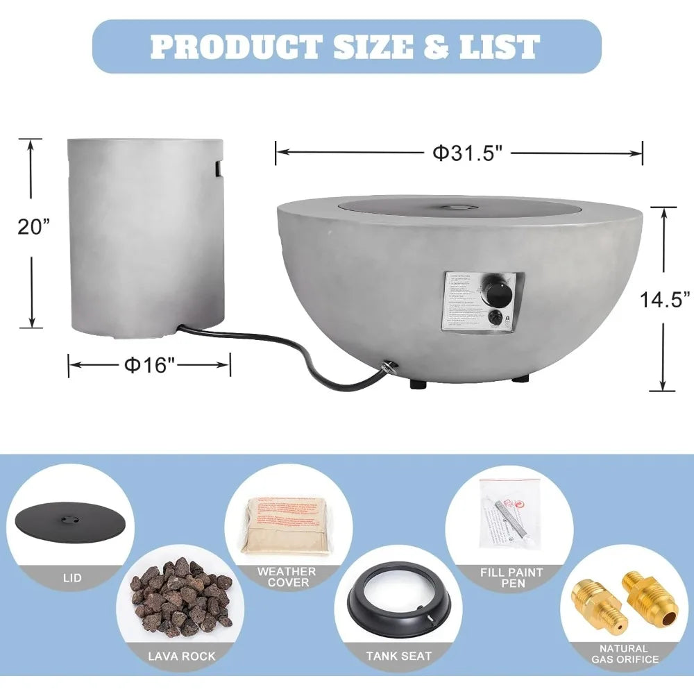 31.5 Inch Outdoor Propane Fire Pit Table With Tank Cover 50000 BTU