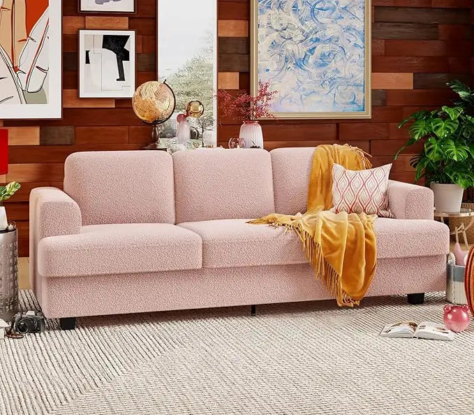 89" Bouclé Sofa Couch, Deep Seat Cloud 3 Seater Sofa with Storage & Wood Frame