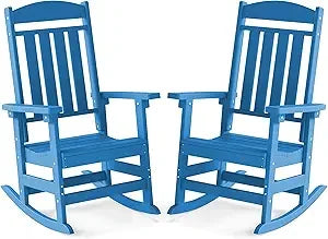 Outdoor Rocking Chair Set of 2 High Back HDPE All Weather Resistant