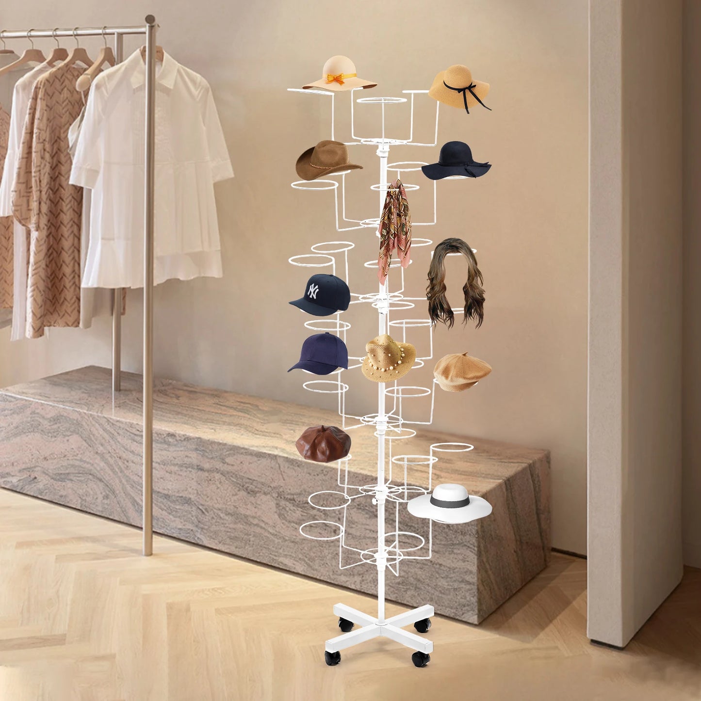 7-Tier Rotating Hat Rack with 35 Rests Durable Iron Easy Assembly