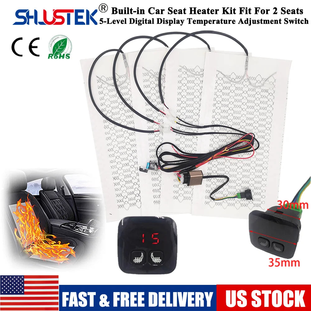 Universal 12V Car Seat Heater Carbon Fiber Heat Pads Dual Control System