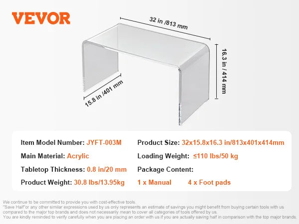 Ljustra Acrylic End Table C-Shaped Minimalist Clear Side Table for Living Room