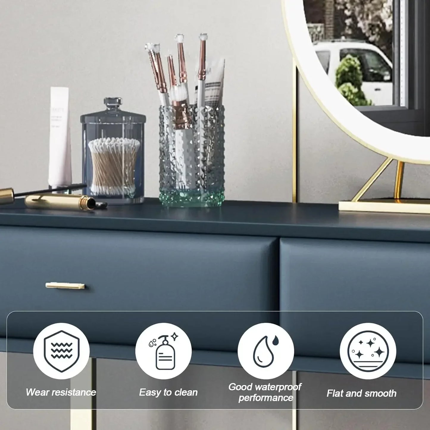 Makeup Vanity Set with Mirror and Lights Dresser Table 4 Drawer Stool