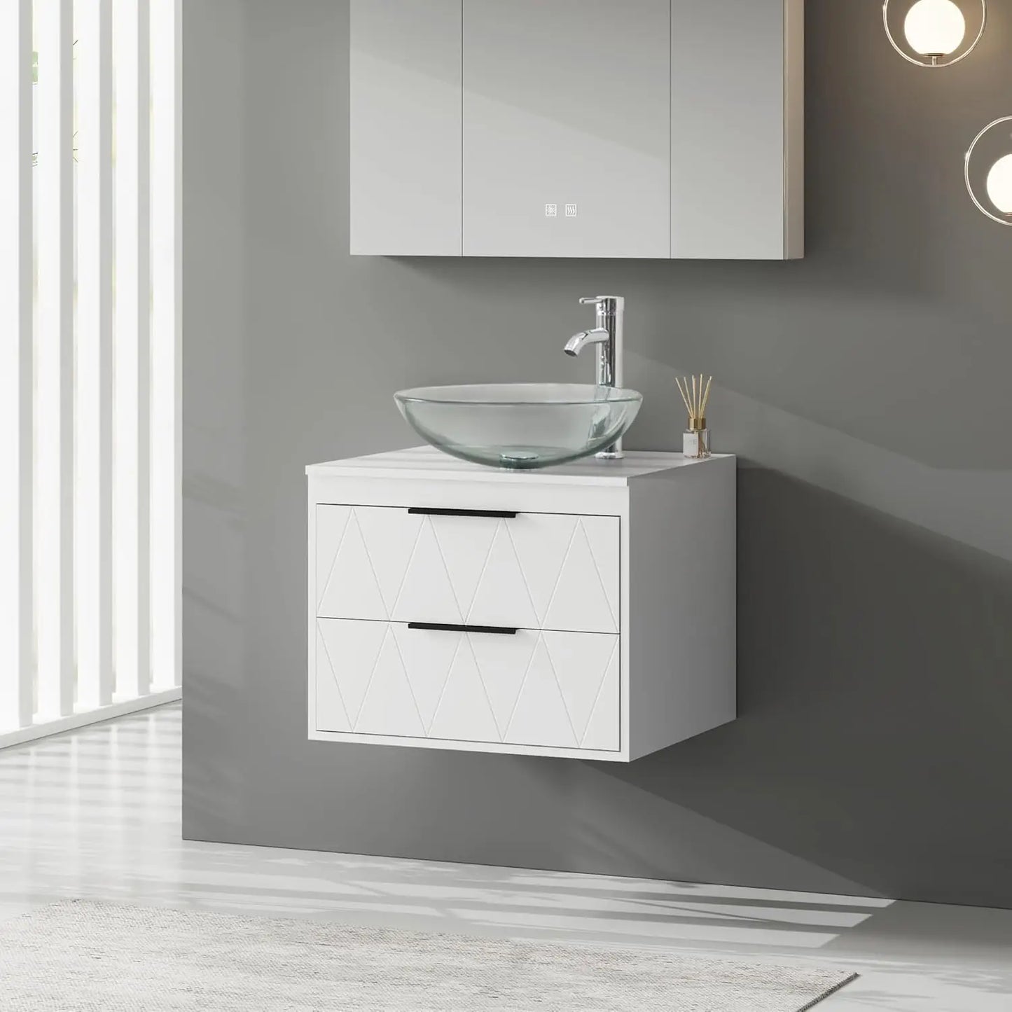 24 Inch Bathroom Vanity Wall Mounted Cabinet with Sink and Storage
