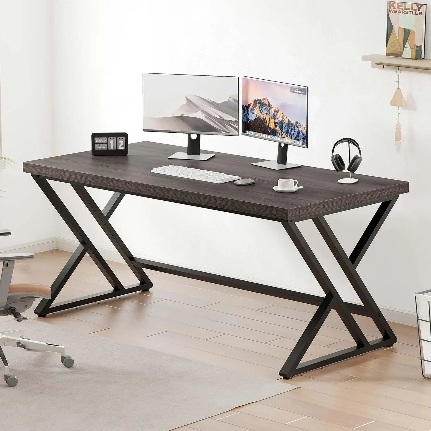 Industrial Computer Desk Rustic Wood Metal Home Office Writing Table