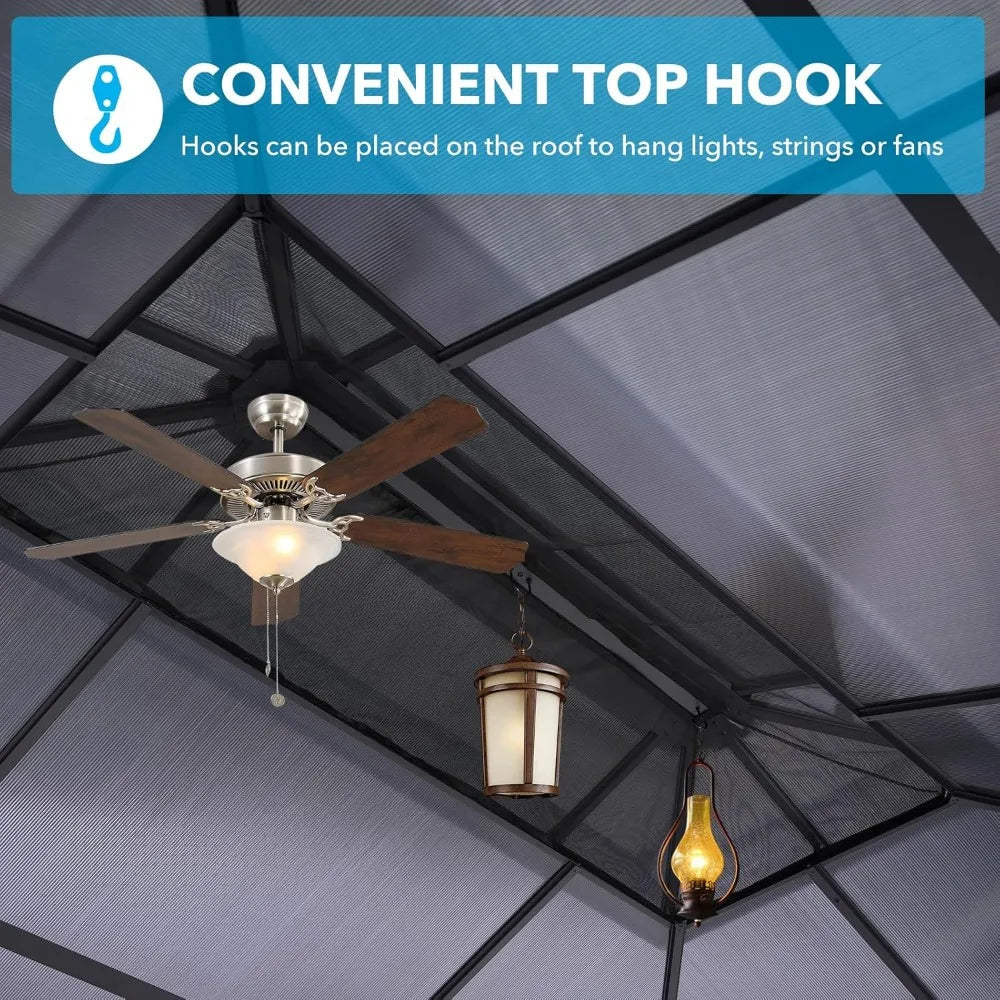 Ljustra 10X13FT Outdoor Gazebo Hardtop Canopy with Netting & Curtains