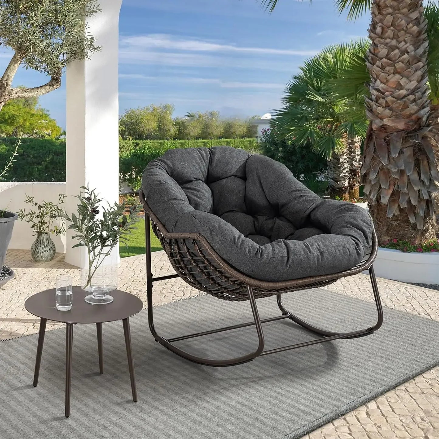 Outdoor Rocking Chair Oversized Wicker Egg Rocker for Patio or Indoor