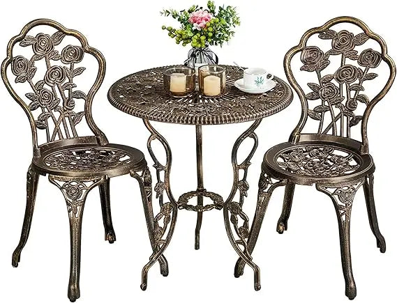 3-Piece Outdoor Bistro Set with Rose Design for Balcony and Garden