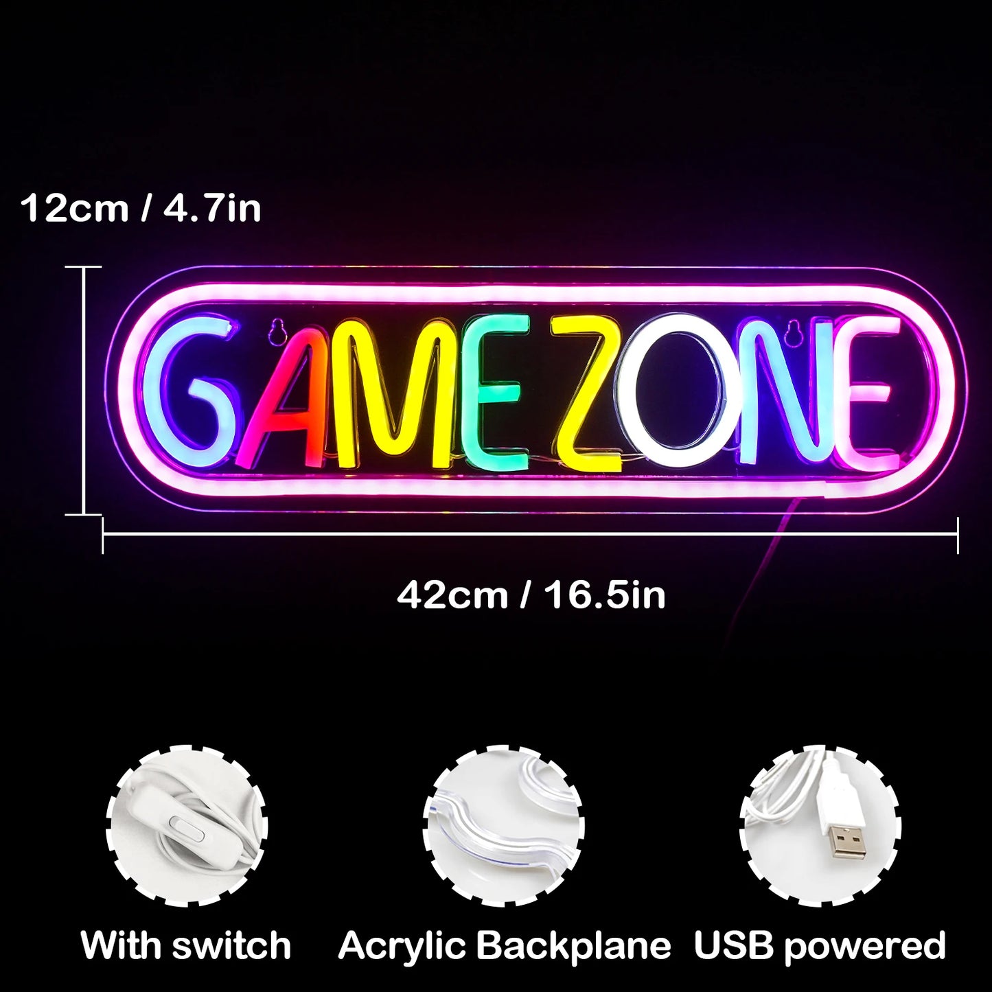 Dimmable Neon Game Zone Sign Custom LED Art Man Cave Room Decoration