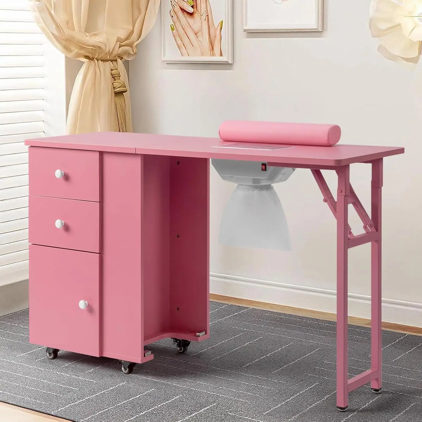 Foldable Manicure Table with Dust Collector for Nail Salon Home Use