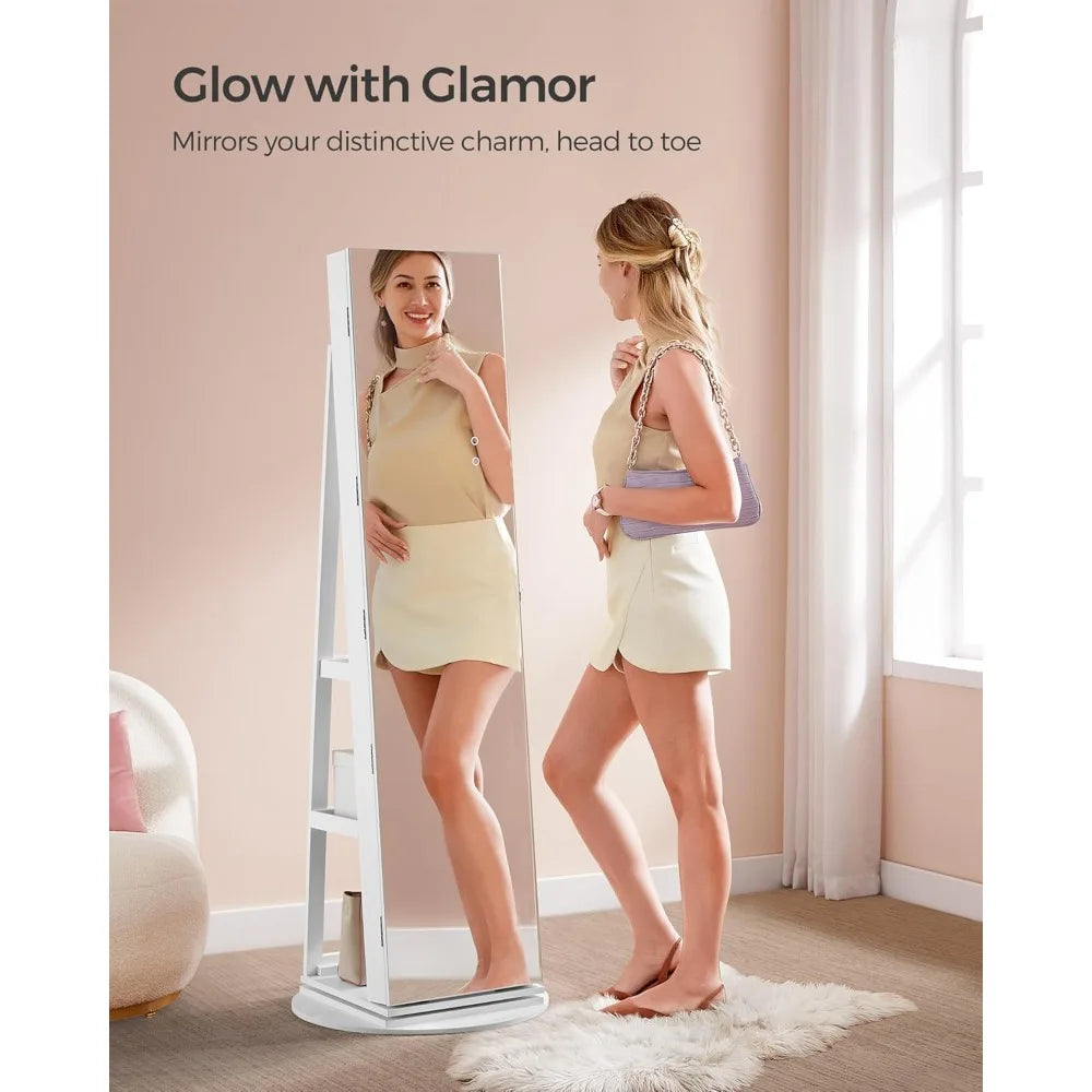 6 LED Lockable Mirror Jewelry Cabinet 360° Swivel Armoire Organizer