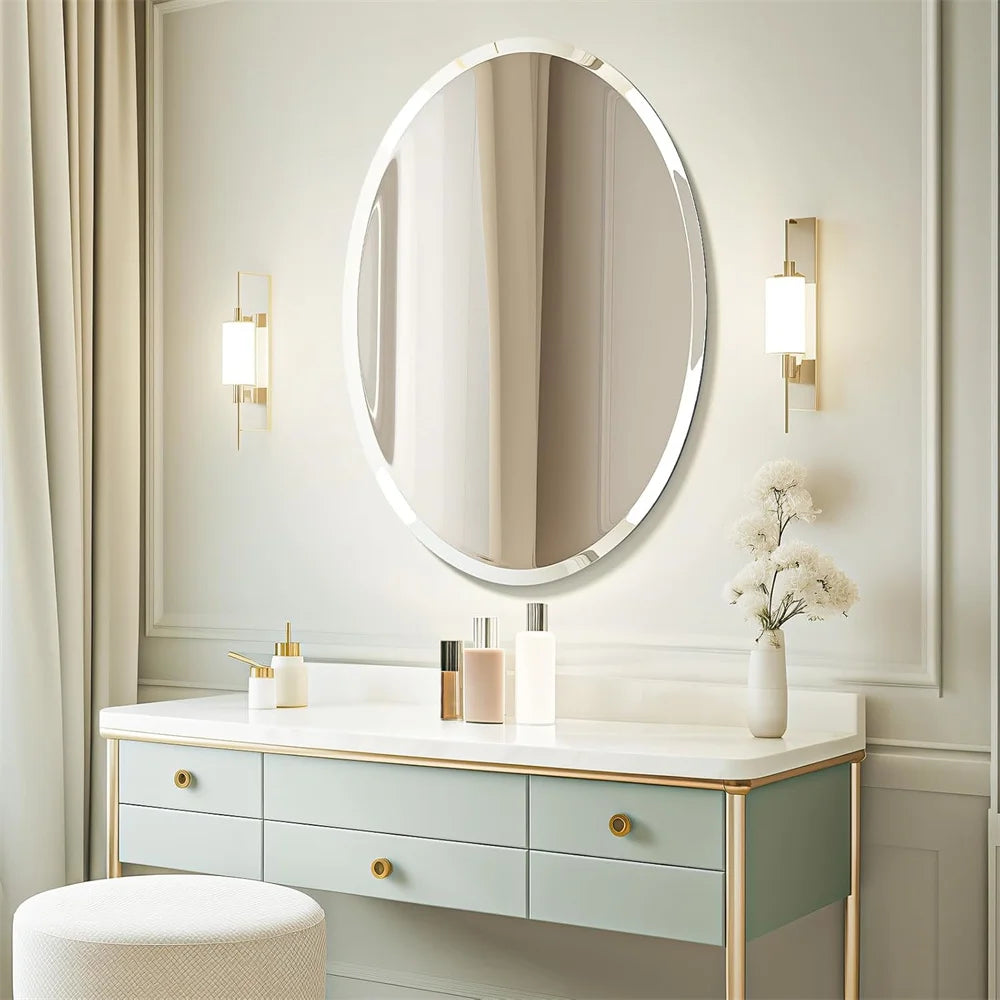 Frameless Oval Beveled Edge Bathroom Mirror for Living Room Entryway