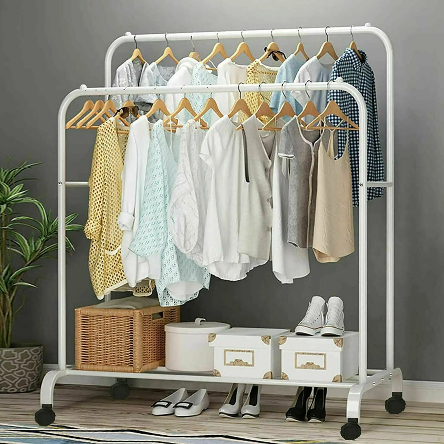 Heavy Duty Clothes Rack Garment Rail Rolling Stand Storage Organizer
