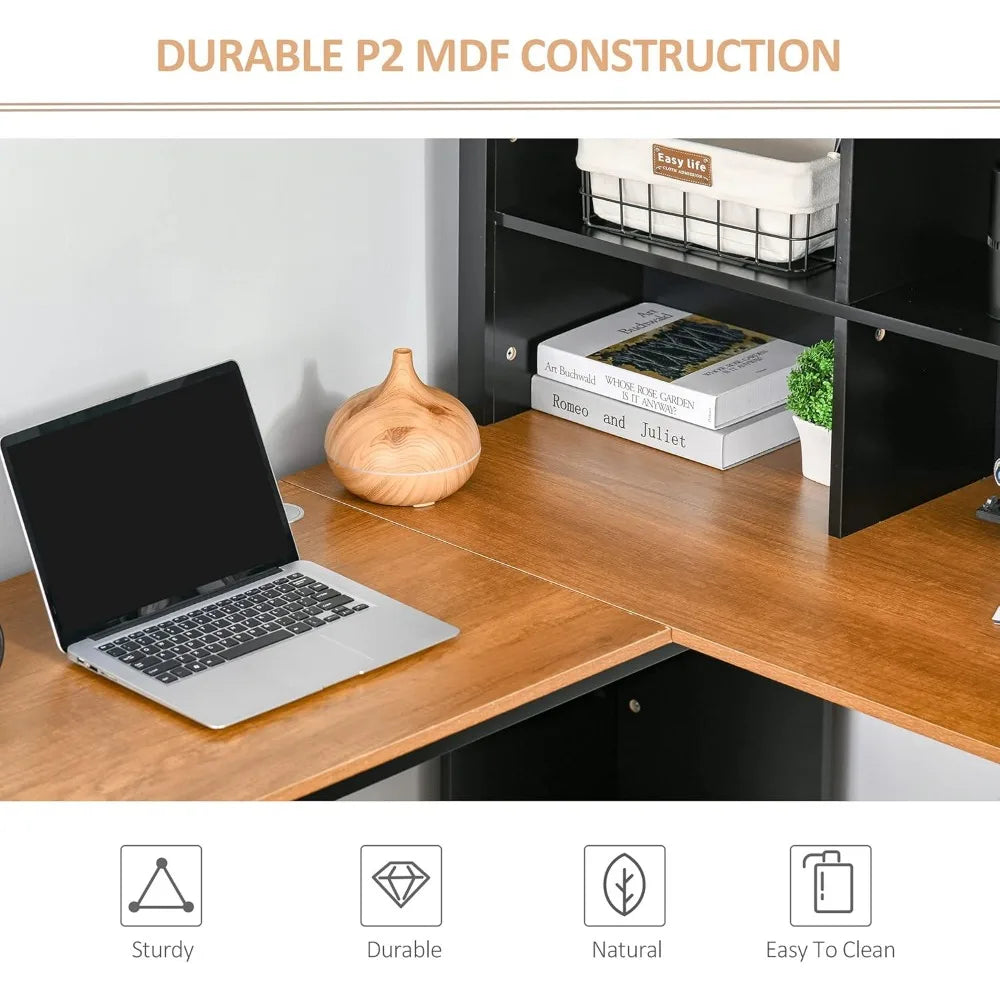 L Shaped Computer Desk with Hutch Space Saving Home Office Desk