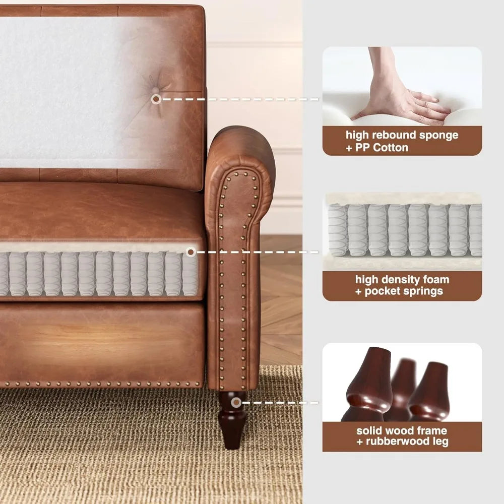 Ljustra Brown Couch 73 Inch Sofa Faux Leather Vintage Office Sofa