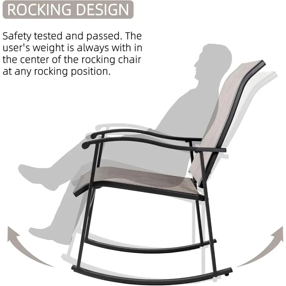 Ljustra 3 Piece Outdoor Rocking Bistro Set Patio Furniture Chairs
