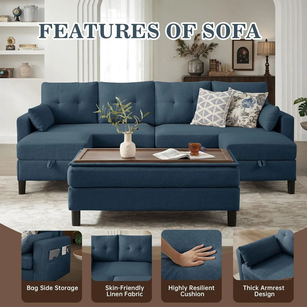 Modern U-Shaped Sectional Sofa with Ottoman Storage for Living Room