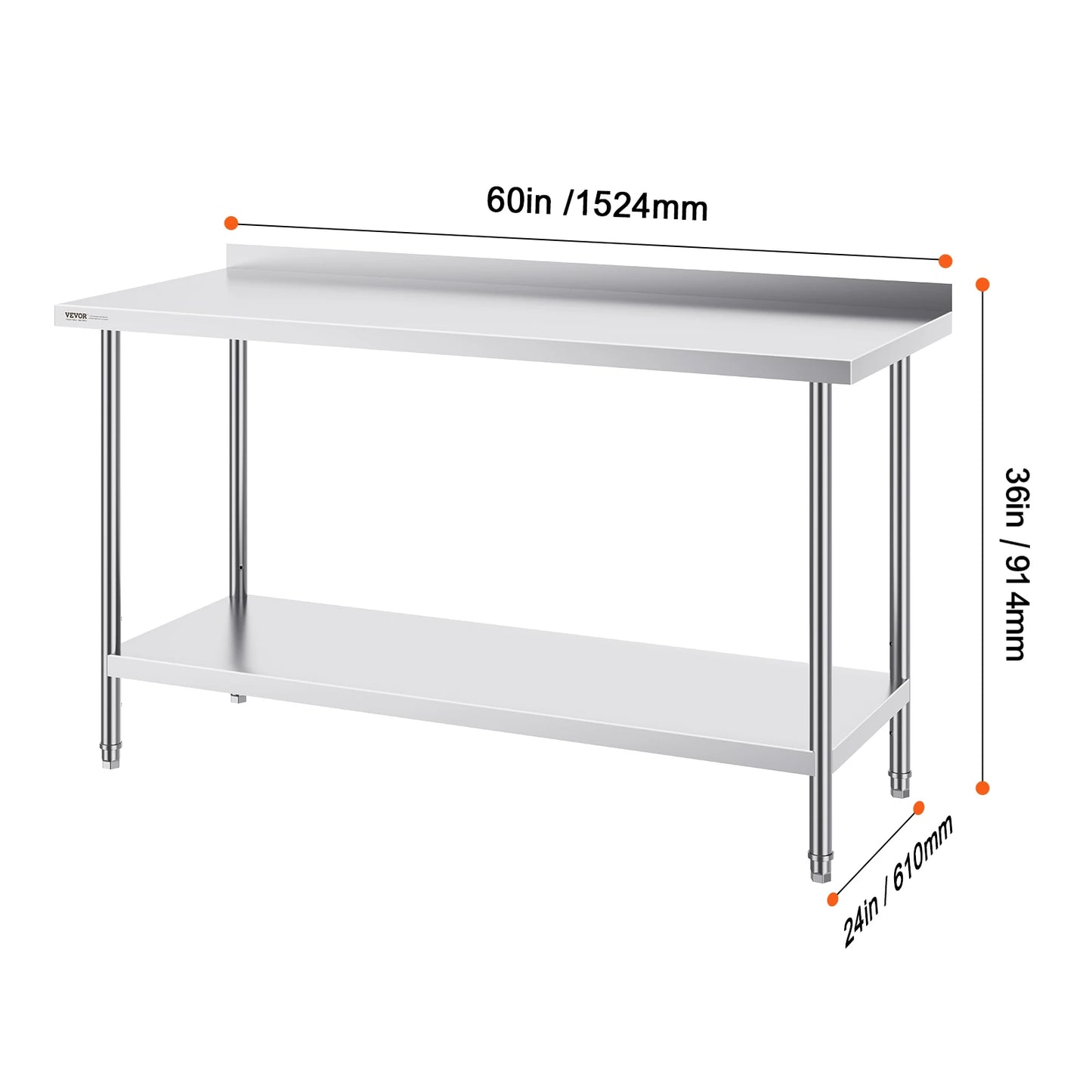 SucceBuy Stainless Steel Work Table Adjustable Height Heavy Duty Prep Table