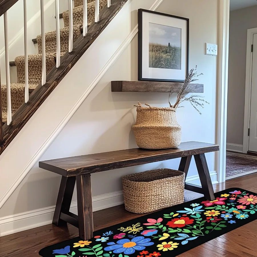 Ljustra Mexican Floral Rug Multicolor 20x47 Inch Runner NonSlip Soft