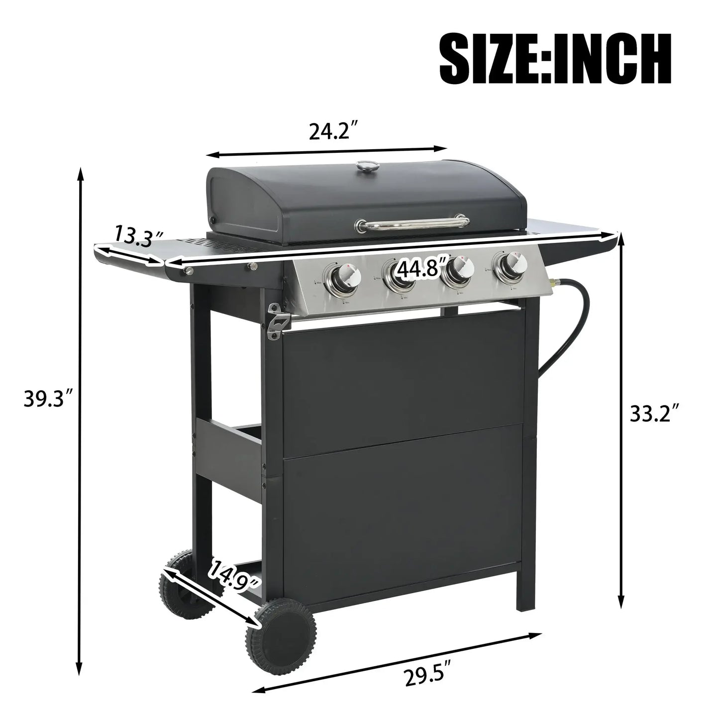 4 Burner Stainless Steel Barbecue Grill 34000 BTU with Shelves and Wheels