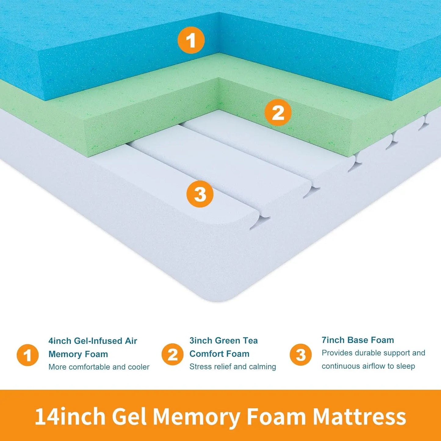 King Memory Foam Mattress 14 Inch Cooling Gel Pressure Relief
