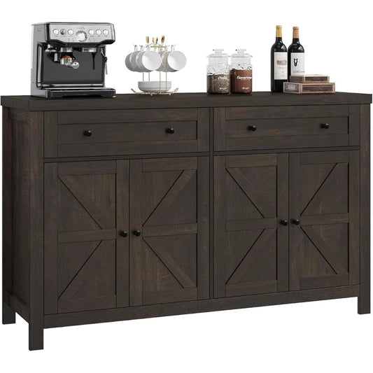 55 Inch Buffet Sideboard Cabinet Modern Farmhouse Coffee Bar Storage