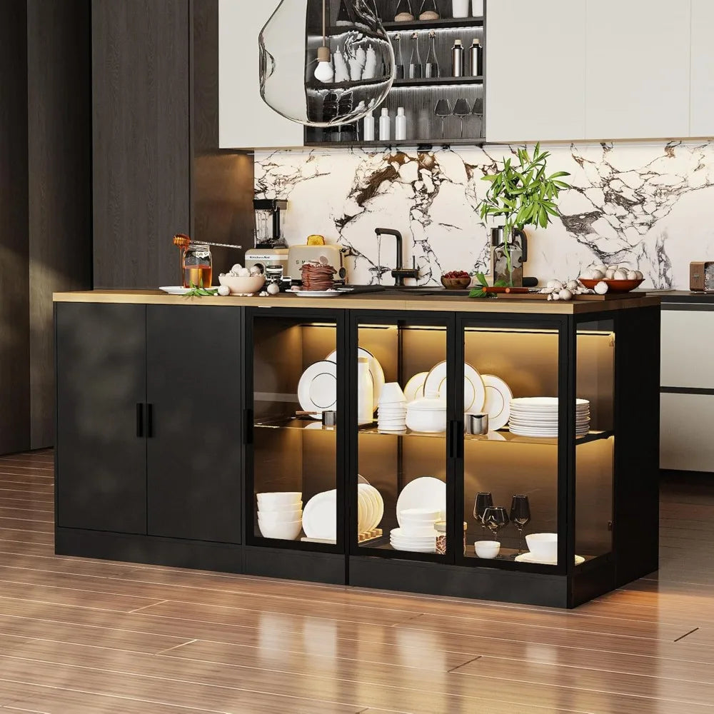 Large Kitchen Island with Storage Adjustable Shelf and Drawers