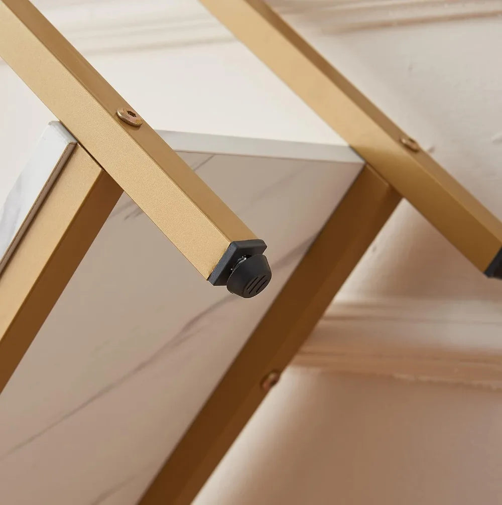 Console Table Entryway Faux Marble Double Layer Sofa Table Gold Frame