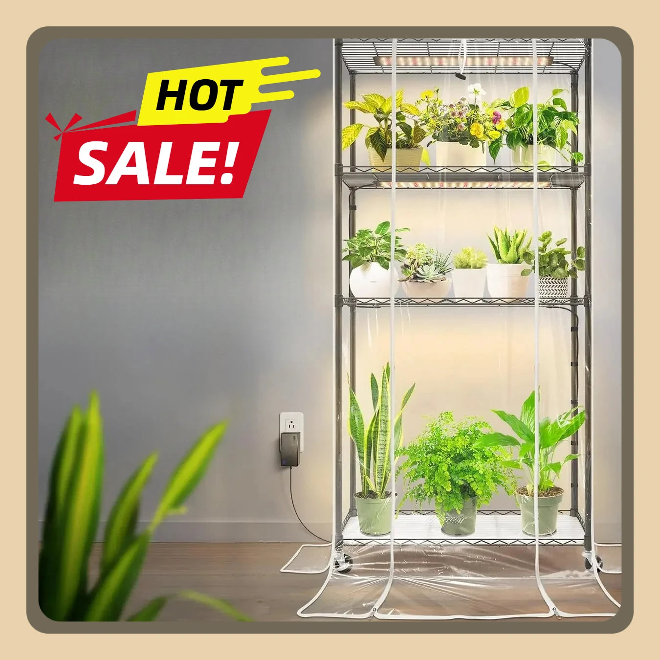 Indoor Greenhouse Plant Stand with Grow Light 4 Tier PVC Cover