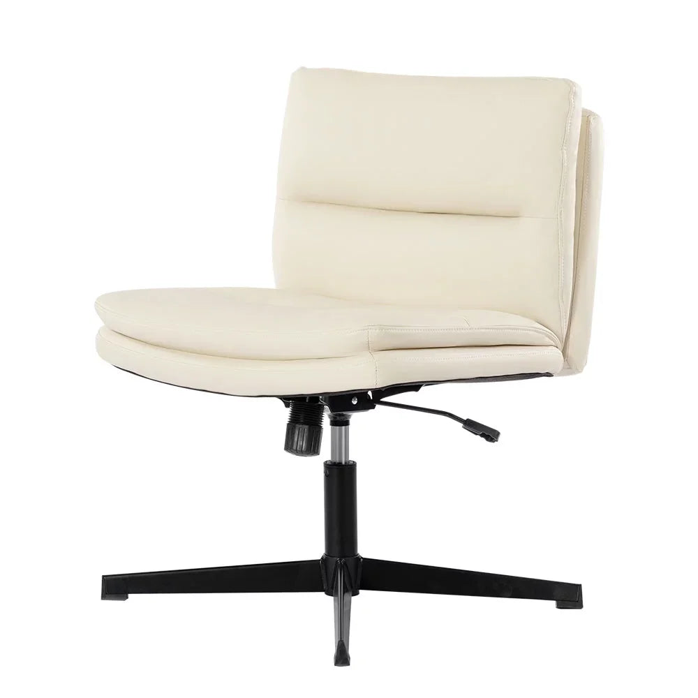 Ljustra PU Leather Armless Desk Chair Wide Padded Ergonomic Rocking Chair
