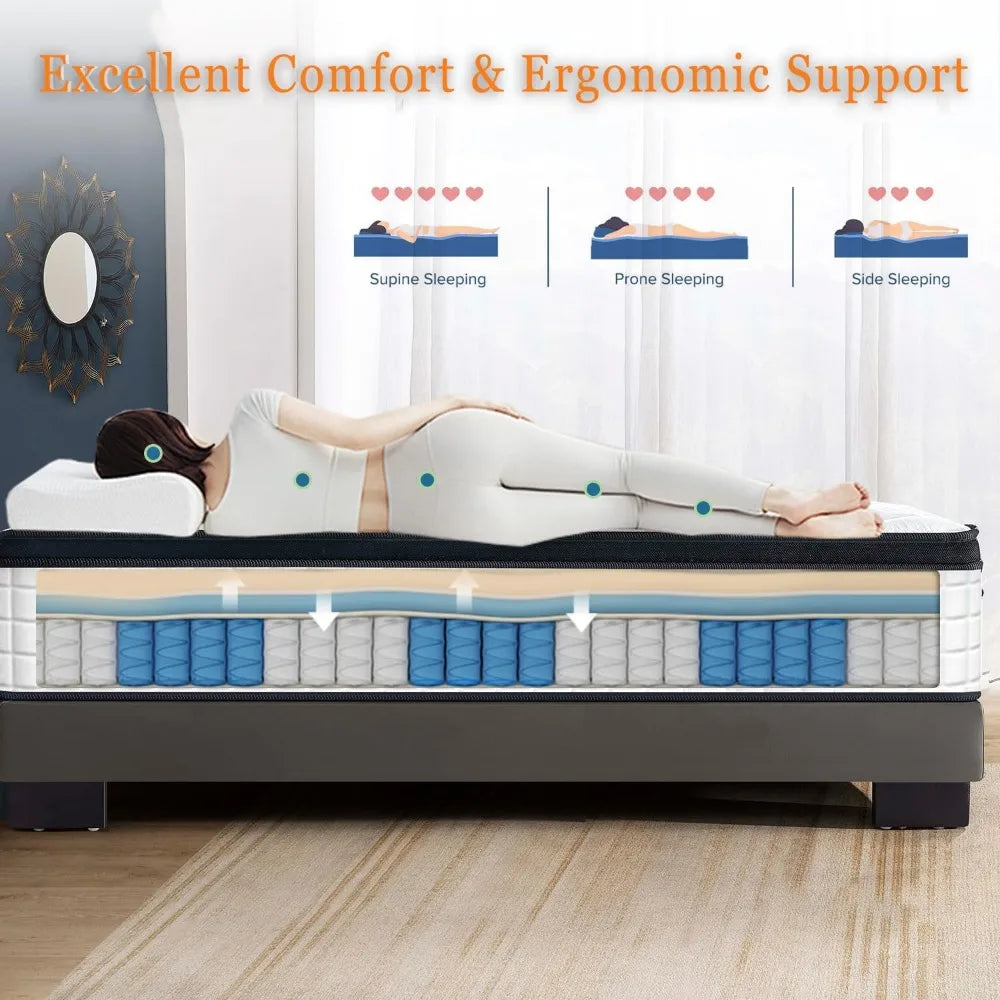 Ljustra 12 Inch Twin Size Hybrid Mattress Cooling Memory Foam Springs