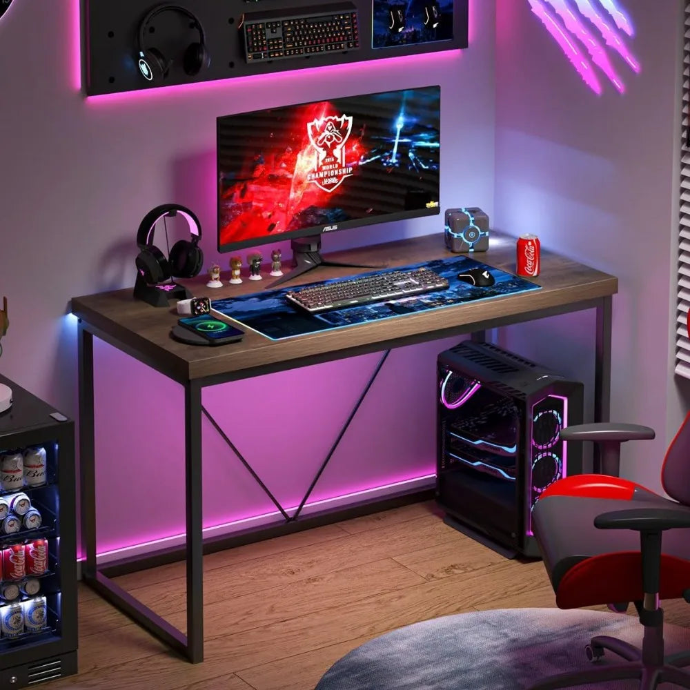 Modern Home Office Desk Rustic Wood Metal Computer Gaming Study Table